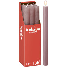Bolsius Rustic Dinner Candles - Pink - Pack of 9 - Long Burning Time of 13 Hours - Household Candle - Interior Decoration - Unscented - Natural Vegan