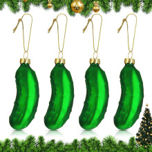 Hejo 4PCS Christmas Pickle Tree Ornament, Pickle Christmas Decoration, Green Cucumber Christmas Ornaments, Christmas Tree Pendant for Christmas
