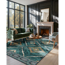 DEFYNEE Machine Washable Rugs Living Room 120x180 cm, Kitchen Rugs Non Slip Washable, Soft Short Pile Vintage Green Rugs for Bedroom, Moroccan Rug for