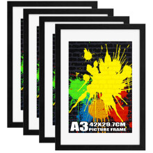 A3 Picture Frame with Mount, 4 Pack 29.7x42cm Photo Frames, Black A3 Poster Frame with Safe Perspex Front