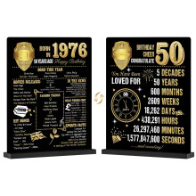 Benjia 50th Birthday Table Sign Decoration, 50 Years Birthday Display Card Gift For Men Women, Born in 1976 UK Poster Table Signs Holder with Stand,