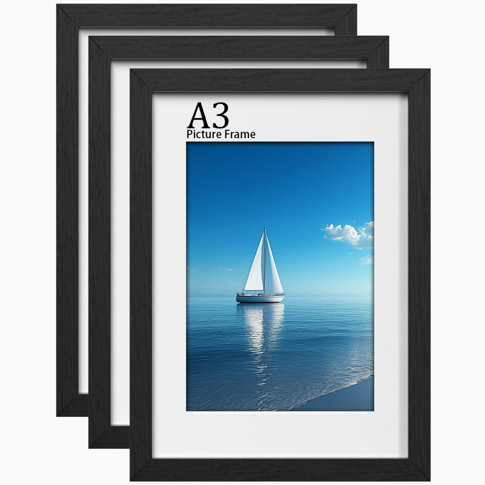 Lvaouo 3Pack A3 Picture Frames, Wooden A3 Photo Frame 42 X 29.7Cm, Versatile A3 Frame Display, Landscape Or Portrait Orientation-Material Black