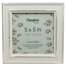 Hampton Frames | PALOMA Square Picture Photo Frame, 5x5 Inch (13x13cm), White, Distressed Wood | Glass Aperture, Freestanding or Wall Mount | Display