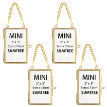 SUMTree Set of 4 Gold Glass Mini Hanging Photo Picture Display Frame, Floating Glass Picture Frame with Chain for Family Tree Mini Photo, Pressed