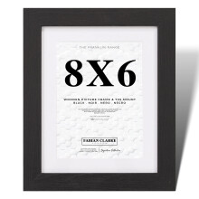 Fabian Clarke London? 8x6 Modern Black Wooden Picture Photo Frame with White 7x5 Mount Includes Safety Glass Front Hang Portrait or Landscape