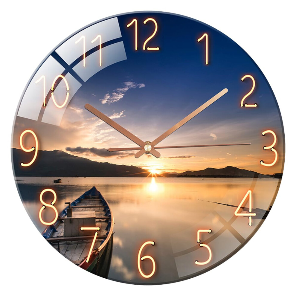 Aleenfoon Glass Wall Clock 12 Inch Silent Non Ticking Round Wall Clocks For Living Room Bedroom Hallway Office ((Sunset ) Blue 5051223054573