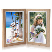 Jinsion Double Photo Frame 6x4, Hinged Folding Picture Frame, Holds 2 Standard Wooden Photo Frame, Stand Vertical on Desktop Double Picture Frame, 6x4