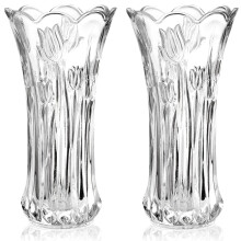 Dicunoy Set of 2 Glass Flower Vase, 9.5" Large Flower Vases for Living Room, Decorative Modern Clear Vase for Centerpiece, Heavy Duty Crystal Tall