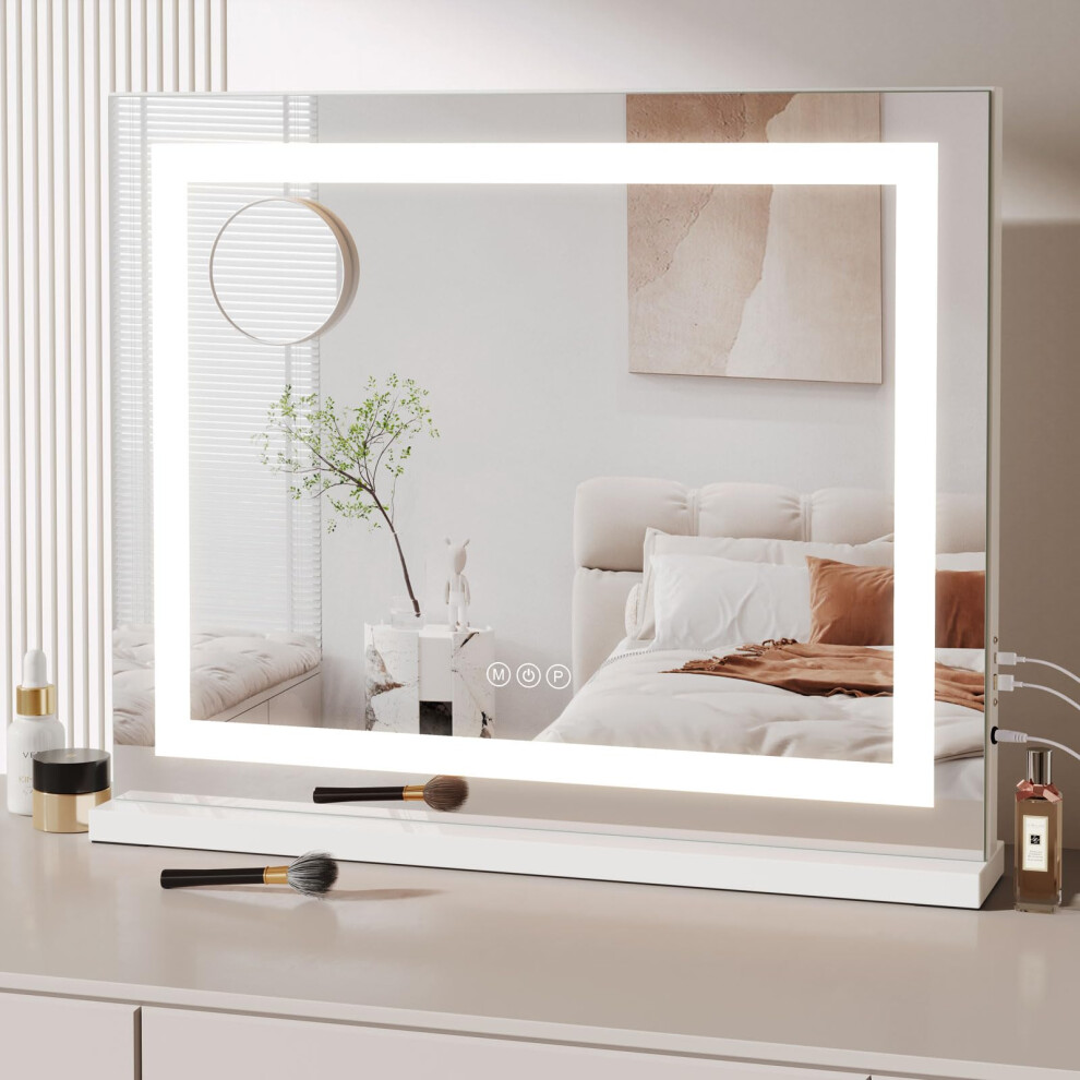 Dripex Hollywood Vanity Mirror With 58 X 48 Cm Led Makeup Mirror Up Vanity Mirror With 3 Colors Dimmable Strip Usb And Type-C Light