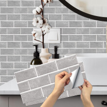 Grey Brick Tile Stickers, 12pcs Peel and Stick Wallpaper Transfers Sticker for Kitchen Bathroom Self Adhesive Vinyl Splashback Wall Tile for Home