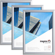 inspire by Hampton Frames | A3 Snap Frame Pack of 3, Silver Aluminium, 30x42cm, Acrylic Front | Easy Snap Mechanism, Wall Mount | Secure Poster