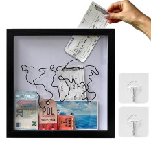 Adventure Archive Box Frame,Black Travel Memory Box,Ticket Box Frame with Slot,Wooden Travel Ticket Collection Shadow Box Frame,Creative Memory Box