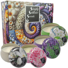 SIMPLY SUBLIME SCENTS - Luxury Scented Candle Gift Set - Soy Wax - Lavender, Vanilla, Jasmine, Cherry Blossom - 4 Tins - Exceptional Fragrance Oils -