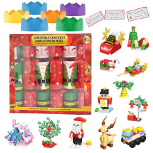Christmas Crackers Pack of 6,Luxury Christmas Party Crackers Xmas Crackers with Santa Building Block,Novelty Christmas Family Crackers with Novelty