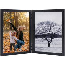 6x4 Inch Hinged Folding Picture Frame - Double Wooden Photo Frame with Glass Front, Tabletop Display, Desktop Stand Front Stand Vertical on Desktop