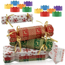 30 Pack DIY Luxury Christmas Crackers Kit with Hats, Joke Cards & Candy Paper Boxes