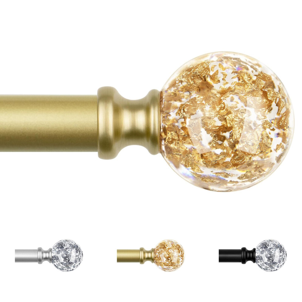 Kamanina Gold Curtain Pole 80 To 218 Cm, Curtain Poles For Eyelet Curtains, Extendable Curtain Rod With Round Translucent Finials, Brackets