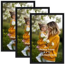 Vasemouh 12x8 Photo Frame Pack of 3, Black 8x12 Picture Frame, Tabletop or Wall Hanging for Home, Gallery or Office Decor