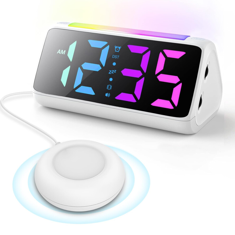 Loud Alarm Clock For Heavy Sleepers, Vibrating Alarm Clocks With Bed Shaker, Night Rgb Display, Brightness Dimmer, Vibration Alarm Clock Light Netzu