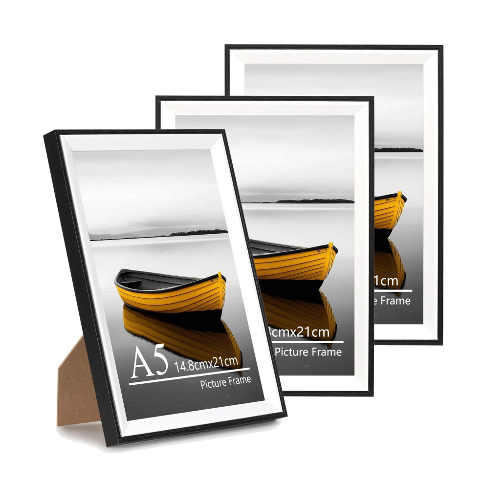 Baoee A5 Two Tone Picture Frame,Set Of 3,Photo Frame With Acrylic Glass, A5 Frame,Poster Frame, Certificate Frame,Wall Mountable Black/White 5051223057642