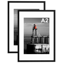 A2 Picture Frame, 2 Pack 42x59.4cm Photo Frames with A3 Mount, Black A2 Poster Frame with Safe Perspex Front