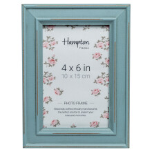 Hampton Frames | PALOMA Picture Photo Frame, 4x6 Inch (10x15cm), Light Blue, Distressed Wood | Glass Aperture, Freestanding or Wall Mount | Display