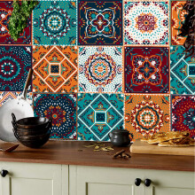 KAIRNE 24pcs Moroccan Tile Decal for Kitchen Decor,Vintage Stair Sticker,Waterproof Tile Decal Stickers,15x15cm Stick on Tiles Kitchen,Peel and Stick