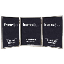 Frametigo - Silver Plated Thin Edge Triple Photo Frame, 4"x6" (10x15cm) Photo Size - Portrait Orientation - Velvet Frame Backing - Polished Edge Real