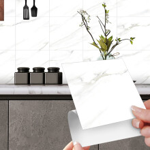 White Marble Tile Stickers for Bathroom and Kitchen Waterproof Vinyl Self Adhesive Wall Tile Backsplash Stick on Tiles Peel and Stick Wall Tiles for