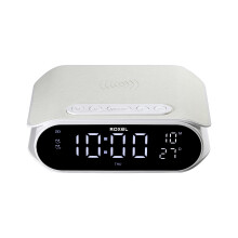 Roxel RAC-10 Bedside Alarm Clock With Super Fast Wireless Charging (5W/10W/15W), For iPhone & Samsung, USB Charger, Mood Lighting Night Lamp function