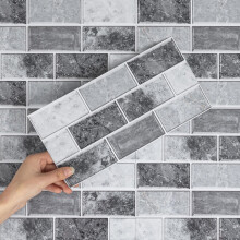 Hode Stick on Tiles Kitchen Bathroom, 12Pcs 15x30cm Grey Tile Stickers, Peel and Stick Self Adhesive Wall Waterproof