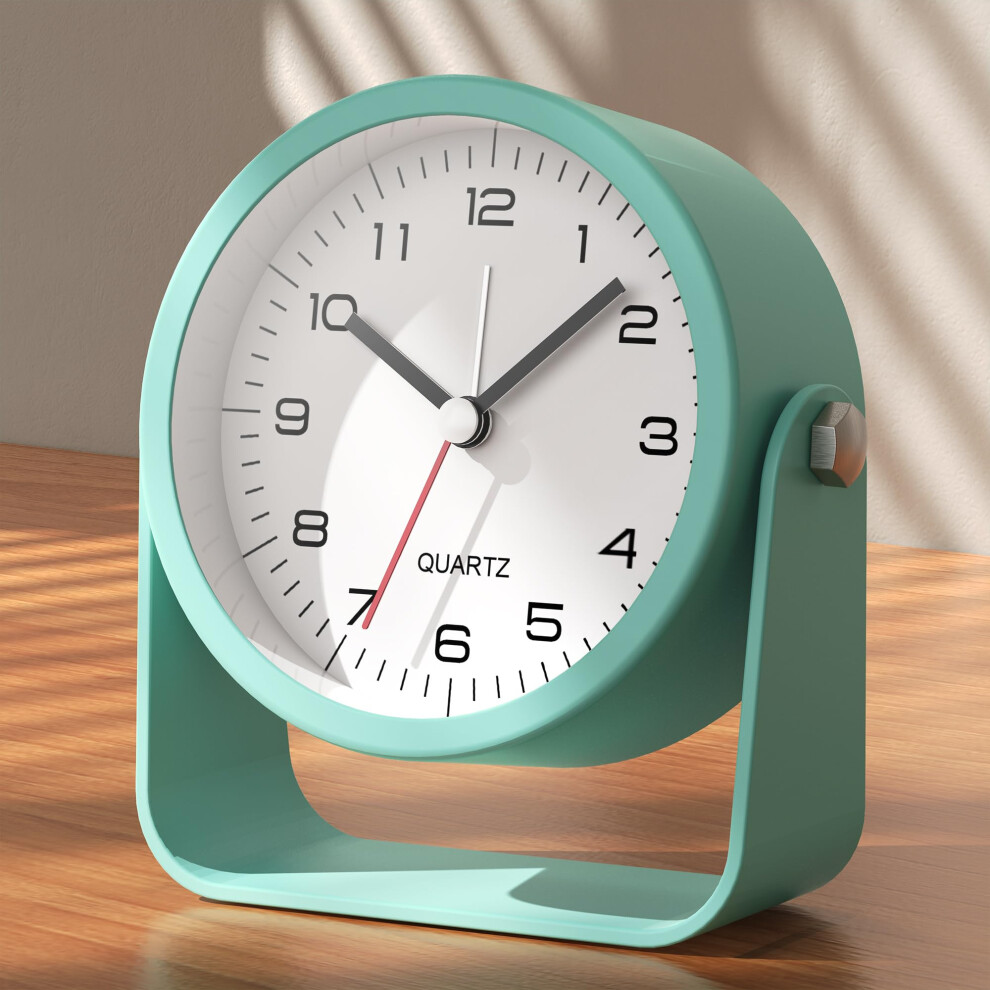 Ayrely 3.5-Inch Analogue Alarm Clock - Silent, Non-Ticking Bedside Clock With Retro Design, Adjustable Angle, Battery Operated, Desk Clock With Light