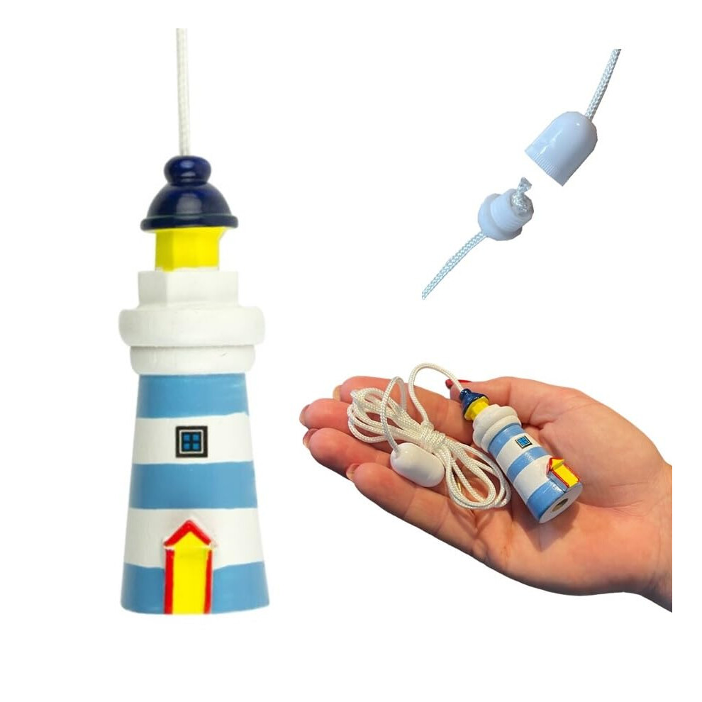 Nautical Wooden House Pull With Cord & Connector ( & White) Light/Blue Lowgy