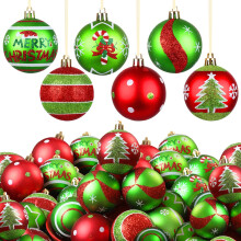 Lanpn Christmas Tree Baubles 30Pcs, Outdoor Elf Ball Glittering Xmas Decoration, Red Green Christmas Bulbs Hanging Decor, 6cm Shatterproof Plastic