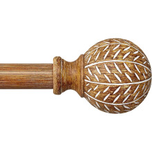 Gormena Curtain Poles for Windows, Adjustable Metal Drapery Rod 80?218,2.54 cm Diameter Heavy Duty Pole with Wood Grain Effect Leaf Finials, Natural