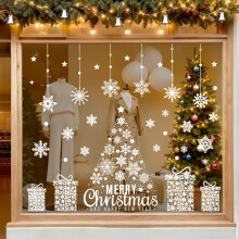 Christmas Window Stickers Large,129 Pcs White Xmas Window Clings Reusable,Double Sided Big Windows Decals Xmas Scene for Shop Office Classroom