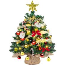 Mini Christmas Tree with Lighting LED 60cm/24" Tabletop Xmas Tree Battery Operated Lighting Artificial 2FT Desktop Ornaments T-ree with Berries, Pine