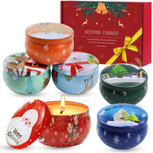 Christmas Scented Candles Gifts for Women, 6 Pack Scented Candles Gifts Set, Natural Soy Wax Xmas Tin Jar Aromatherapy Candles for Stress Relief,