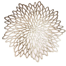 Snowkingdom Set of 12 Gold Metallic Placemats Laminated Vinyl Round Leaf Dinning Table Place Mats Bulk Decorative Thanksgiving Christmas Party Wedding