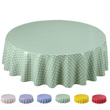 Home Direct Round Oilcloth PVC Wipe Clean Tablecloth 140cm 55" Small Polka Dot Sage Green