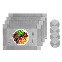 Miorkly Placemats and Coasters Sets of 4 Silver Grey Christmas Table Mats Resistant Washable PVC Table Place Mats and Coaster Sets for Home