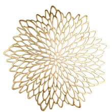 Snowkingdom Pack of 18 Gold Metallic Round Placemats Bulk Round Pressed Vinyl Leaf Dinning Kitchen Table Mats Decoration for Christmas Wedding