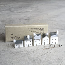 East of India Porcelain Mini Houses Gift, Street in a Box, Inspirational Keepsake Gift, Boxed Thinking of You Gift, Happiness Gift, Small Porcelain