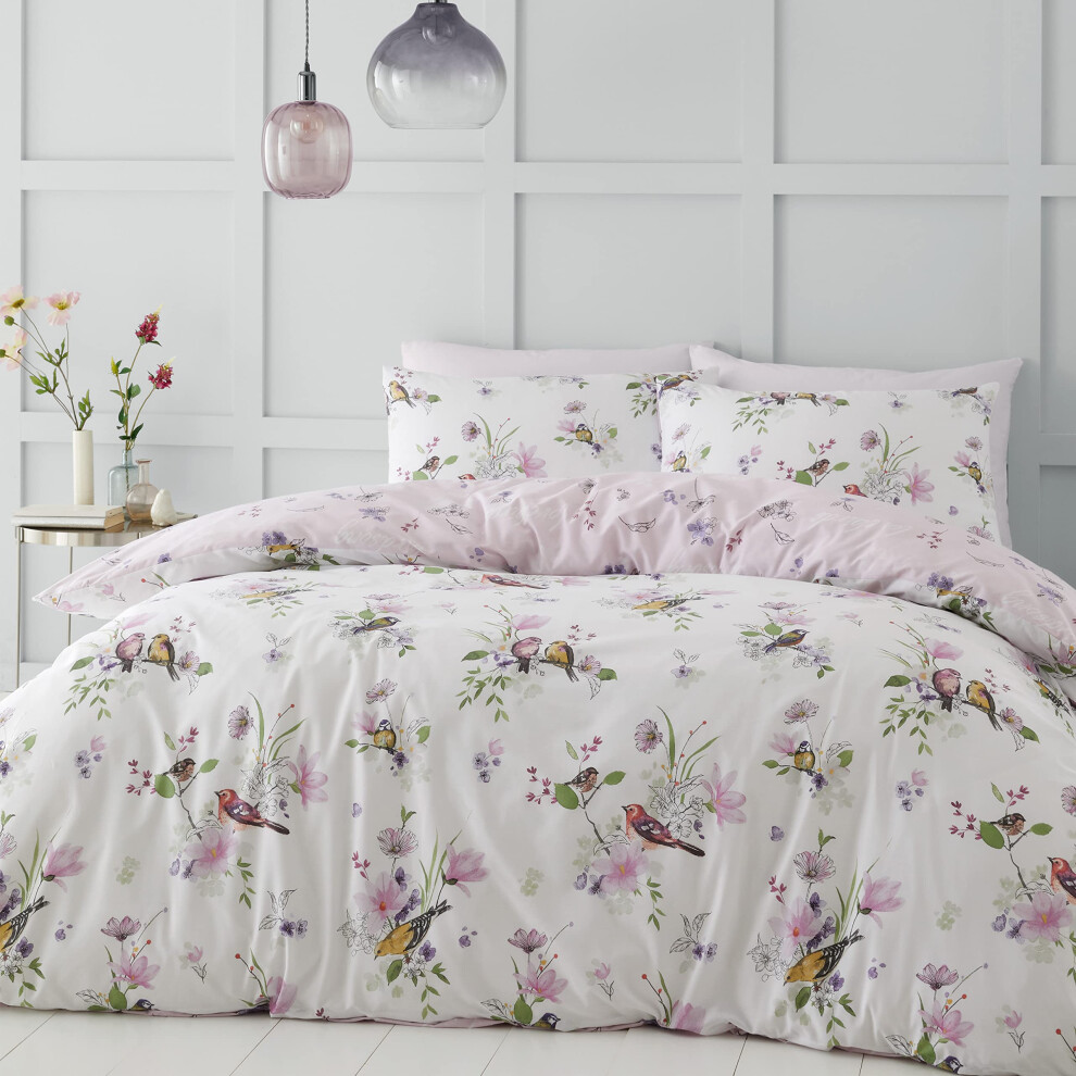 Catherine Lansfield Bedding Songbird Double Duvet Cover Set With Pillowcases Pink