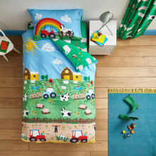 Catherine Lansfield Bedding Farmyard Animals Single Duvet Cover Set with Pillowcases Blue, Single Duvet Set