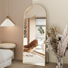 NEUWEABY Full Length Mirror, 162x53cm Arch Floor Mirror with Stand, Gold Arched Full Body Standing or Leaning for Bedroom, Living Room
