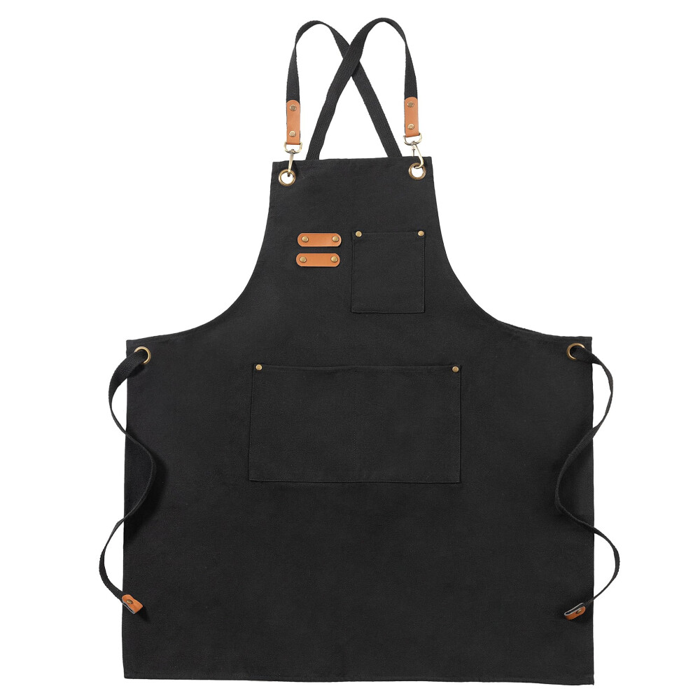Funchaos Black Canvas Aprons, Work Aprons For Men Women, Chef Aprons With Adjustable Strap And 3 Pockets, Apron For Servers Kitchen Cooking Baking 5051223073567