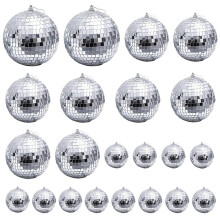 22 Pcs 3 Sizes Silver Mirror Disco Balls Baubles Christmas Tree Bauble Hanging Ball for Home Party Christmas Wedding Decoration Lighting Effect