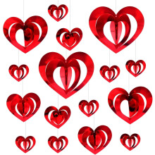 32Pcs Valentine's Day Love Heart Hanging Decorations - 3D Heart Garland Ornaments - Romantic Foil Tree Decorations for Valentine's Day Decorations