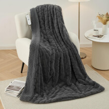 CURECURE Heated Blanket Electric Throw 130x180cm, M-Pattern Faux Rabbit Fur & Sherpa Fleece, Full Body Warming, 4 Levels & 1-10H Auto-Off, Machine